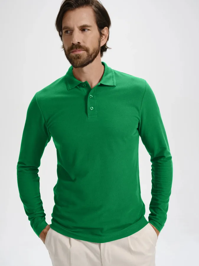 Polo pentru bărbați cu mâneci lungi, iarba verde Polo pentru bărbați cu mâneci lungi, iarba verde