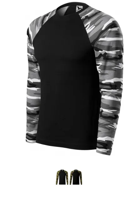 Tricou camuflaj cu mâneci lungi, camuflaj gri