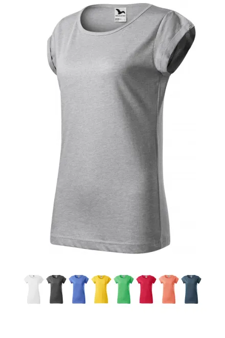 Tricou de damă cu mâneci rulate, marmură argintie