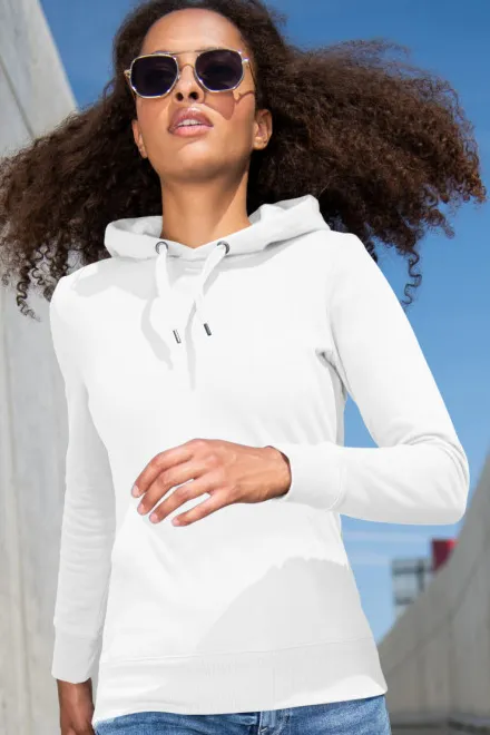 Hanorac de damă cu glugă fără fermoar, alb