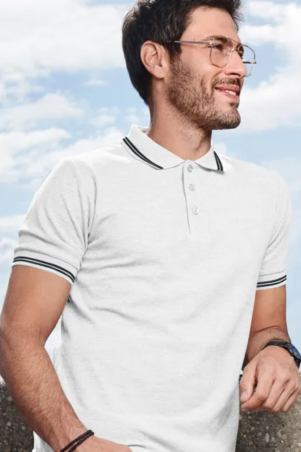 Polo de bărbați cu contrast, alb