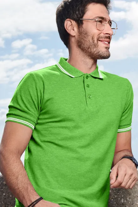 Polo de bărbați cu contrast, măr verde