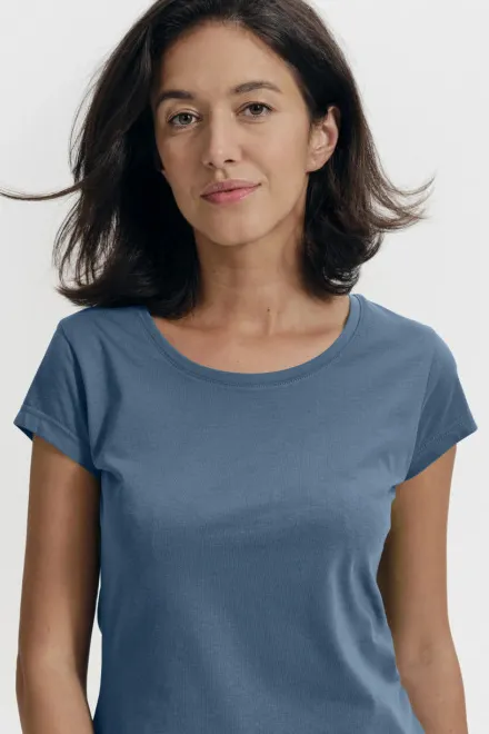 Tricou dama slim fit cu decolteu rotund, denim