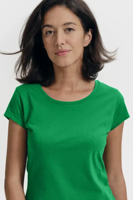 Tricou dama slim fit cu decolteu rotund, iarba verde