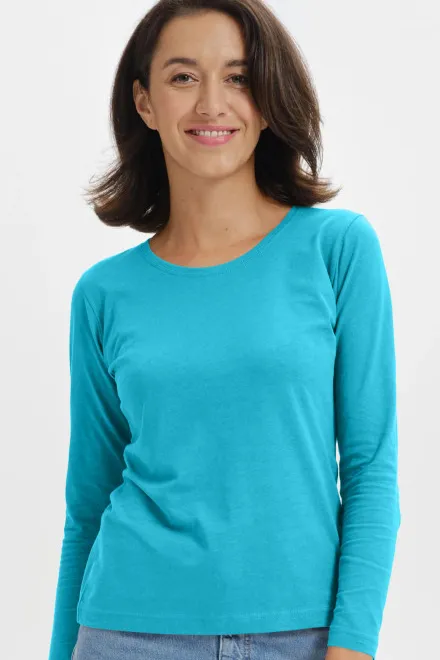 Tricou de damă cu mâneci lungi, turcoaz