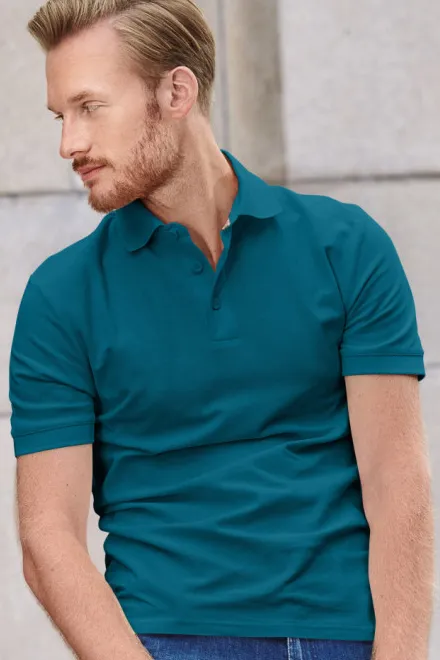 Tricou polo pentru bărbați din bumbac organic, petrol blue