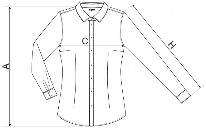 Bluză pentru femei cu mânecă lungă slim fit - tabel de dimensiuni