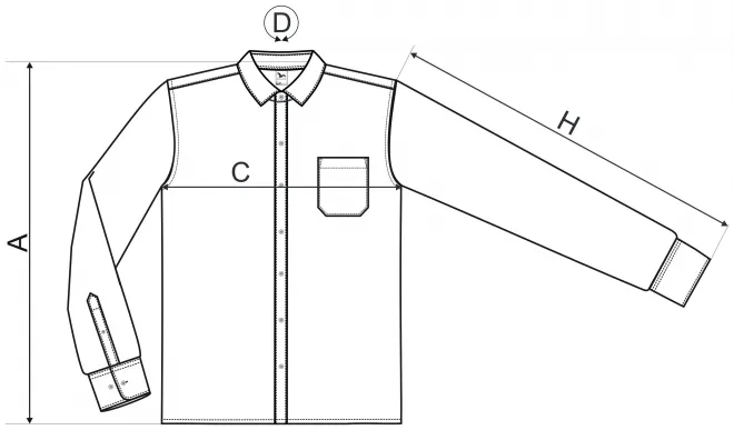 Cămașă bărbătească cu mâneci lungi - tabel de dimensiuni