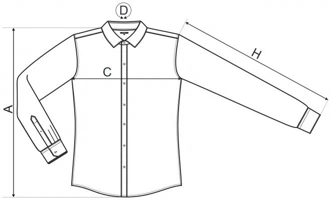 Cămașă bărbătească cu mâneci lungi Slim fit - tabel de dimensiuni
