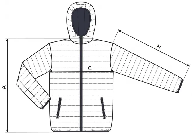 Geacă matlasată pentru bărbați - tabel de dimensiuni