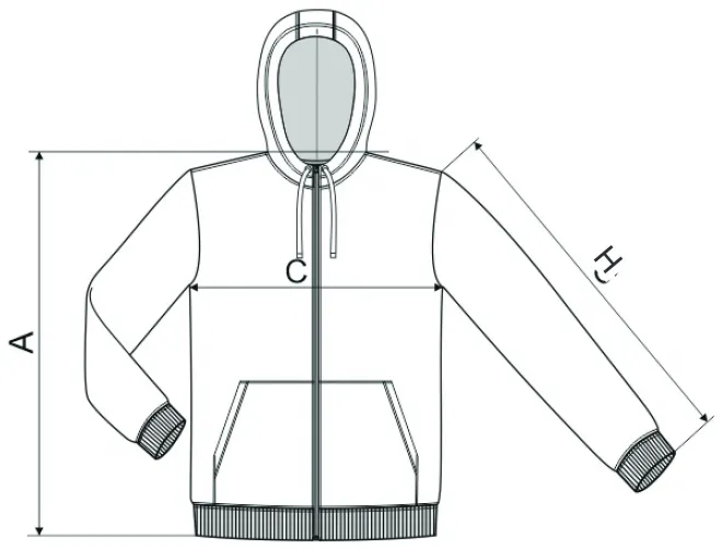 Hanorac de camuflaj pentru bărbați - tabel de dimensiuni
