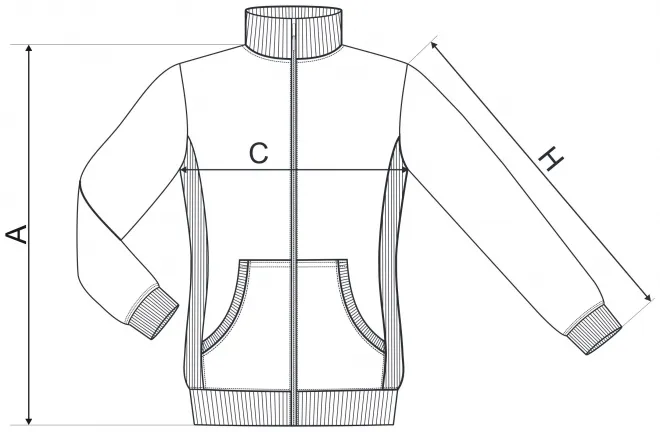 Hanorac de damă fără glugă - tabel de dimensiuni