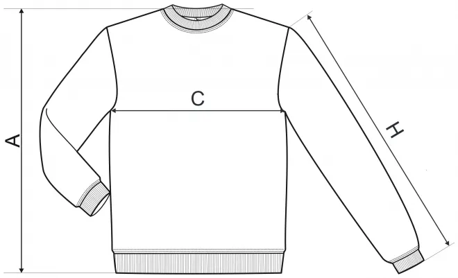 Hanorac pentru bărbați / copii peste cap, fără glugă - tabel de dimensiuni