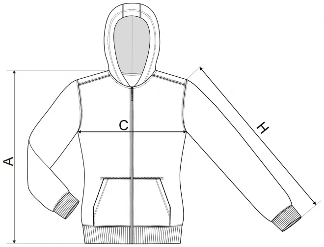 Hanorac pentru copii cu glugă - tabel de dimensiuni