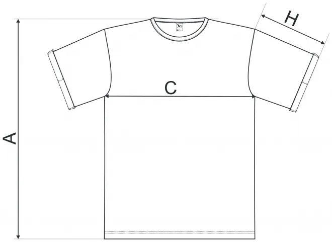 Tricou bărbătesc cu mâneci rulate - tabel de dimensiuni