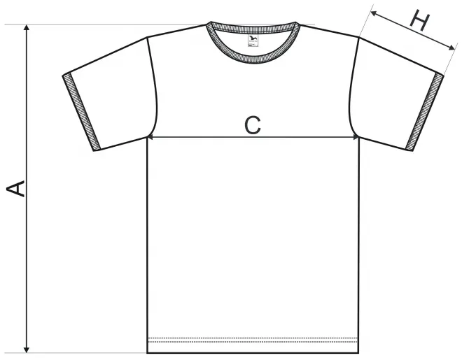 Tricou cu contrast unisex - tabel de dimensiuni