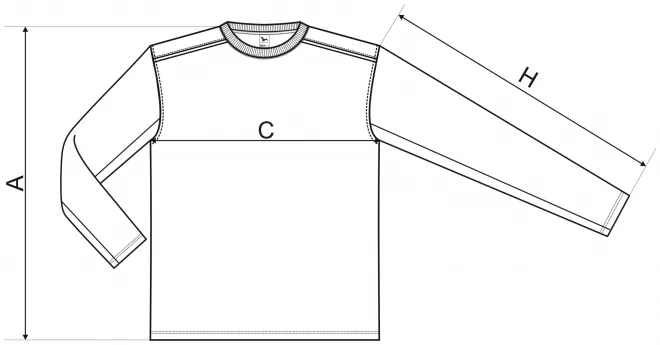 Tricou cu mâneci lungi - tabel de dimensiuni