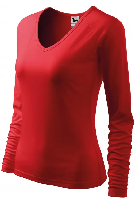 Tricou ajustat pentru femei, decolteu în V, roșu