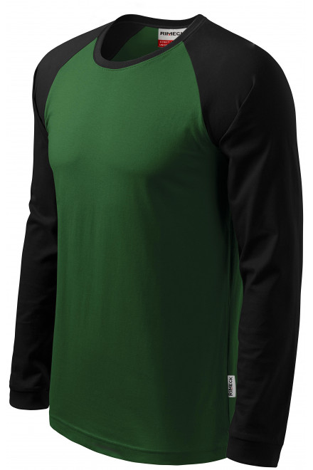 Tricou bărbătesc contrastant cu mâneci lungi, sticla verde