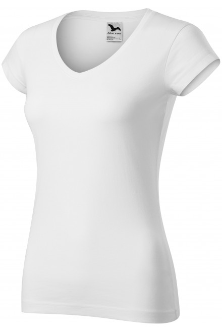 Tricou dama slim fit cu decolteu în V., alb, tricouri cu mânecă scurtă