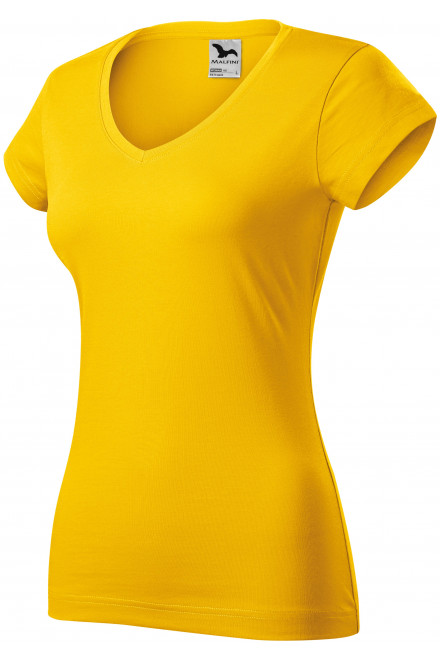 Tricou dama slim fit cu decolteu în V., galben, tricouri de dama