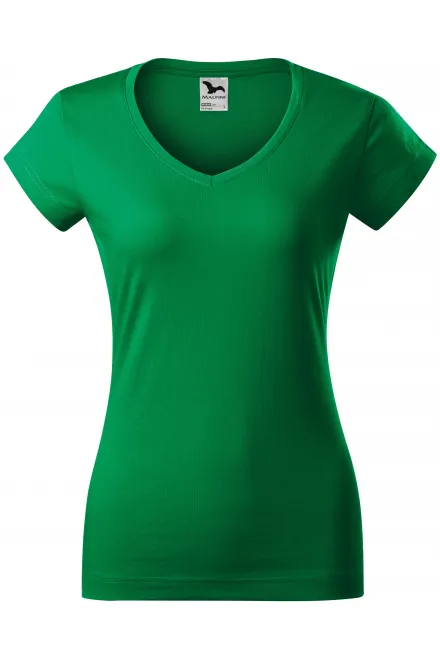Tricou dama slim fit cu decolteu în V. - iarba verde, S