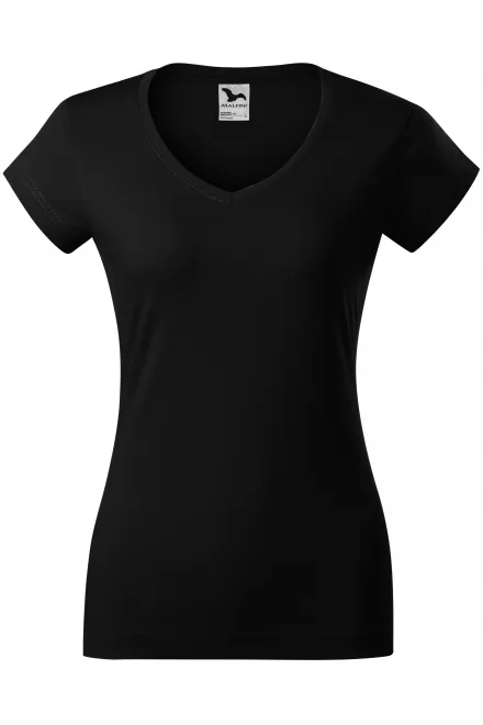 Tricou dama slim fit cu decolteu în V. - negru, S