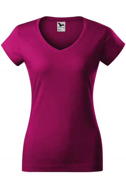Tricou dama slim fit cu decolteu în V. - roșu fucsia, S