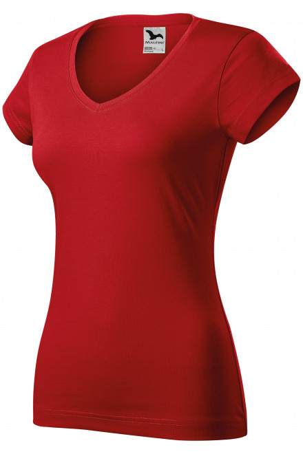 Tricou dama slim fit cu decolteu în V., roșu, tricouri rosii