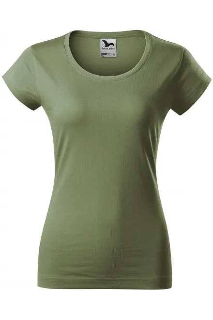 Tricou dama slim fit cu decolteu rotund - khaki, XS