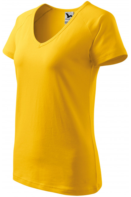 Tricou dama slim fit cu mânecă raglan, galben, tricouri simple