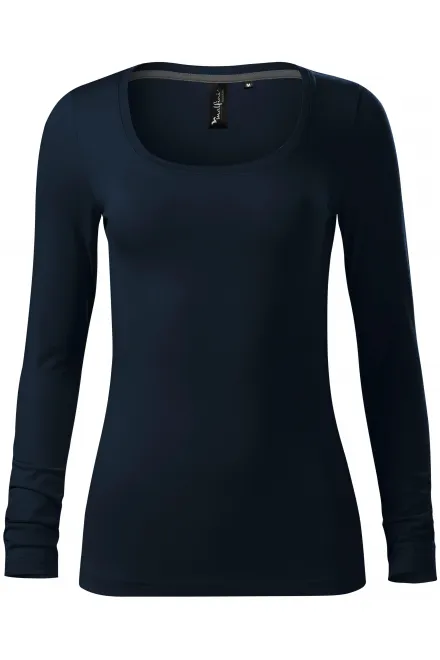 Tricou de damă cu mâneci lungi și decolteu mai adânc - albastru inchis, XS