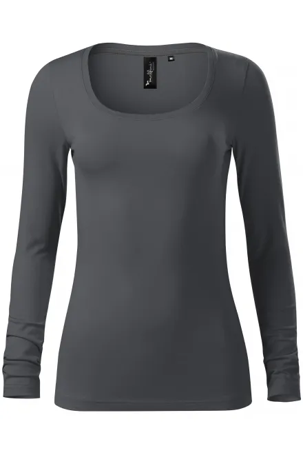 Tricou de damă cu mâneci lungi și decolteu mai adânc - gri deschis, XS