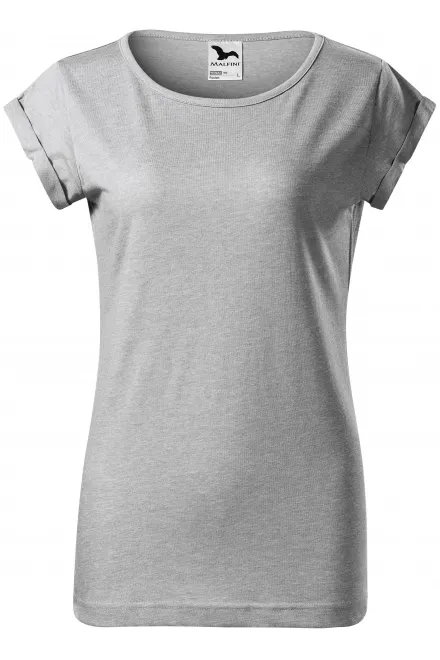Tricou de damă cu mâneci rulate - marmură argintie, XS