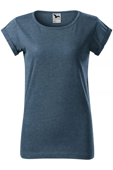 Tricou de damă cu mâneci rulate - marmură denim, XS