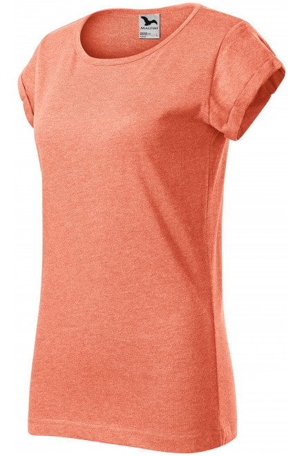 Tricou de damă cu mâneci rulate, marmură portocalie, tricouri simple