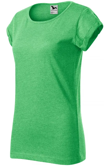Tricou de damă cu mâneci rulate, marmură verde