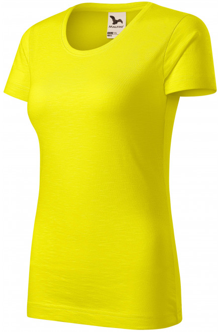 Tricou de damă, din bumbac organic texturat, galben de lămâie, tricouri cu mânecă scurtă