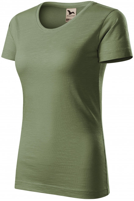 Tricou de damă, din bumbac organic texturat, khaki, tricouri cu mânecă scurtă