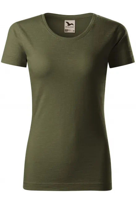 Tricou de damă, din bumbac organic texturat - military, XS