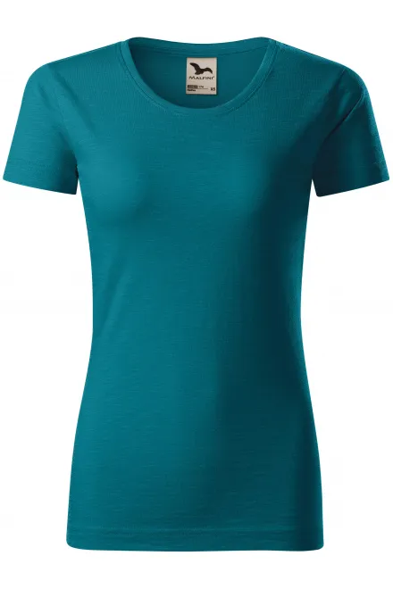 Tricou de damă, din bumbac organic texturat - petrol blue, XS