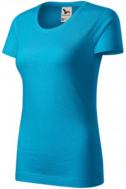 Tricou de damă, din bumbac organic texturat, turcoaz, tricouri fără imprimare